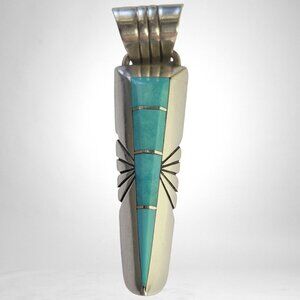 Navajo Sterling Turquoise Arrowhead Pendant – Signed C. Benally – 2" Vintage